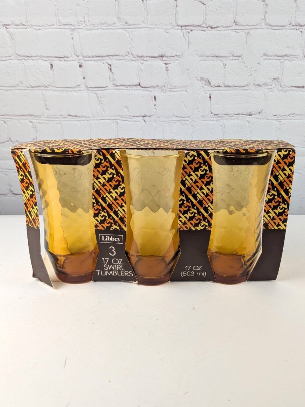 Vintage Libbey Set of 3 Amber 17oz Swirl Tumblers